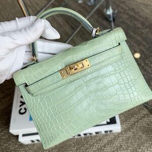 Hermes mini kelly II 20 Vert D’eau matte alligator With GHW Bag